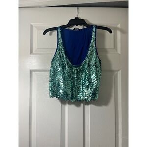Bebe‎ Womens Royal Blue Sequin Embellished Crop Tank Top S